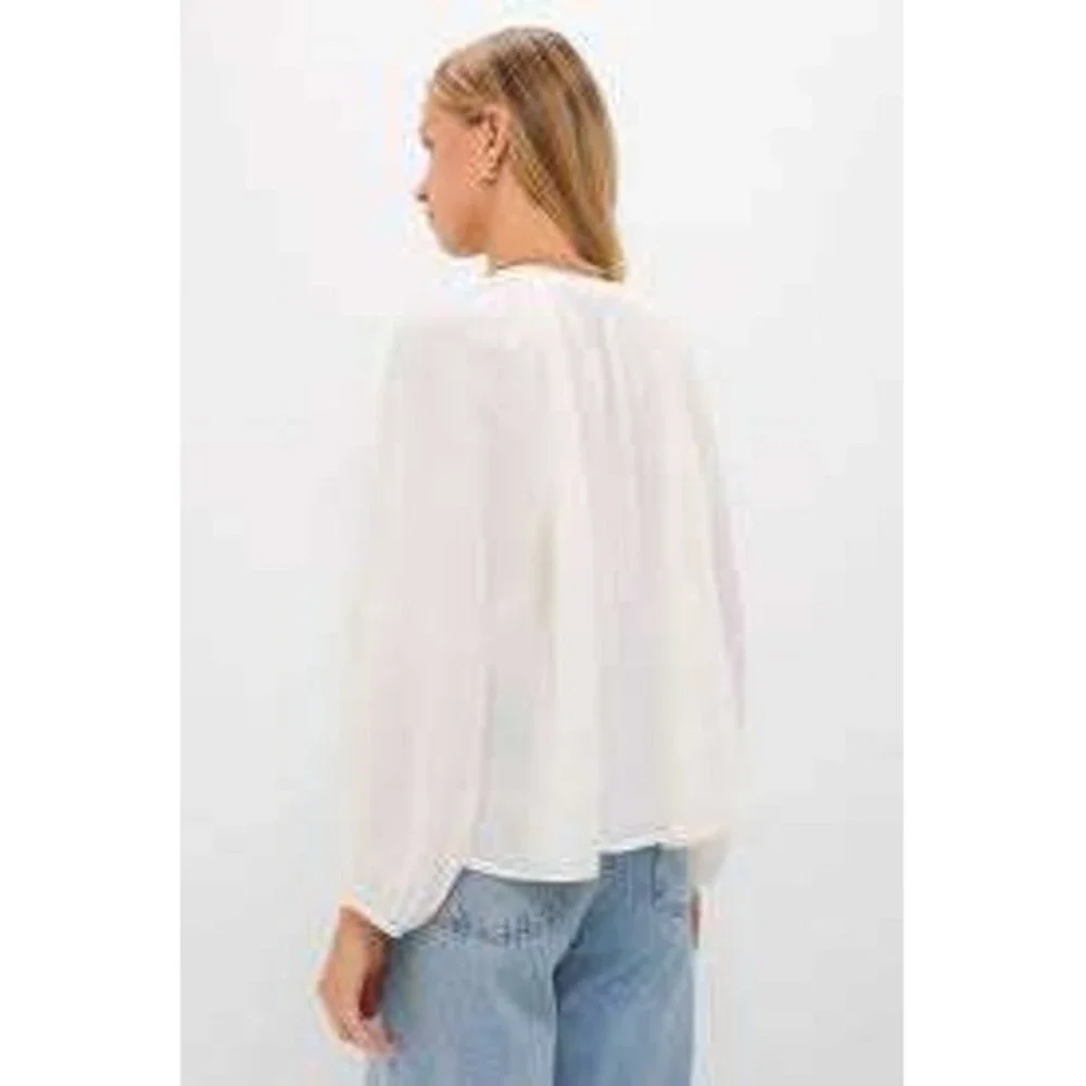 Tuckernuck Cream Sawyer Blouse 100% Ramie Puff Sleeve Top Small NEW